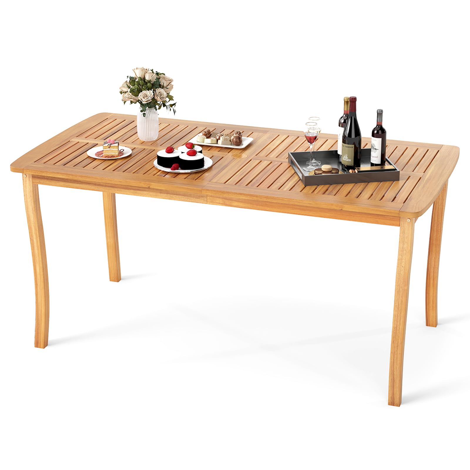 Tangkula 63 inch Outdoor Dining Table with Umbrella Hole